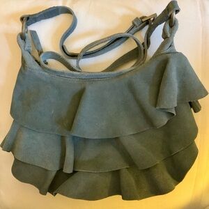 Anabaglish for Sundance Gray Suede Crossbody Bag with Ruffled Design - EUC
